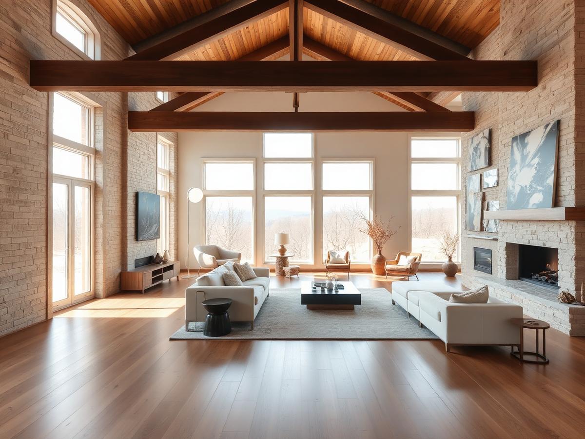 Open concept whole home remodel with vaulted beams